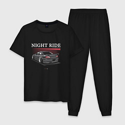 Пижама хлопковая мужская Nissan skyline night ride, цвет: черный