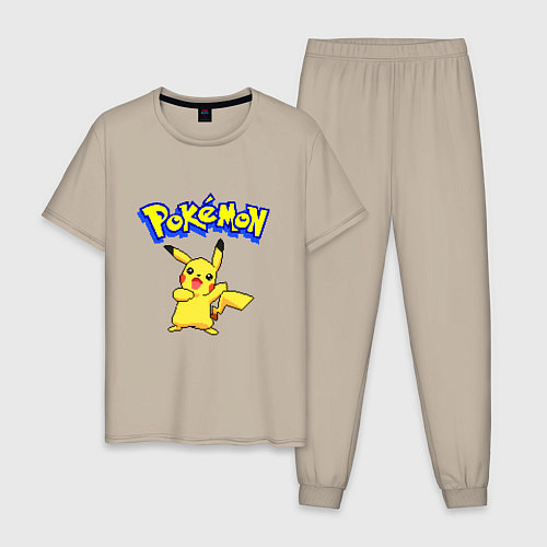 Мужская пижама Pikachu 8-bit pixels / Миндальный – фото 1