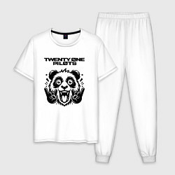 Пижама хлопковая мужская Twenty One Pilots - rock panda, цвет: белый