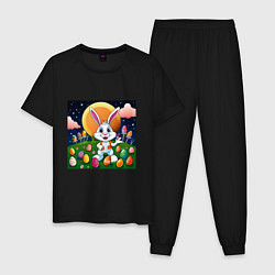 Пижама хлопковая мужская Кролик пришелец, цвет: черный
