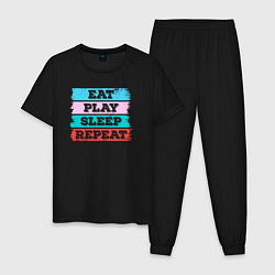 Пижама хлопковая мужская Eat play sleep repeat, цвет: черный