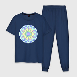Пижама хлопковая мужская Цветочная геометрическая мандала, цвет: тёмно-синий