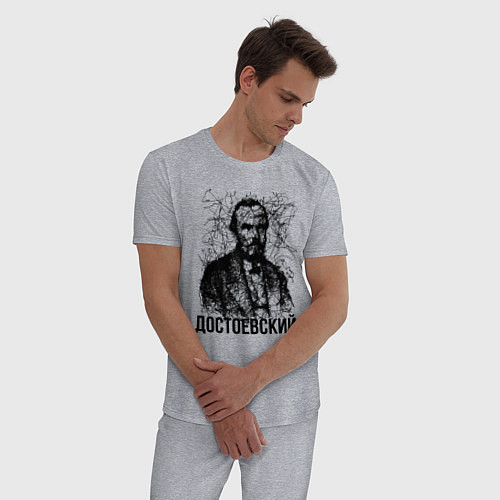 Мужская пижама Достоевский лайнарт портрет / Меланж – фото 3