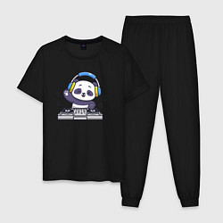Пижама хлопковая мужская Панда диджей, цвет: черный