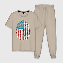 Пижама хлопковая мужская Отпечаток США, цвет: миндальный