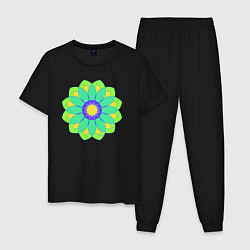 Пижама хлопковая мужская Мандала цветочная, цвет: черный