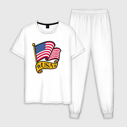Пижама хлопковая мужская American flag, цвет: белый