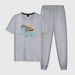 Пижама хлопковая мужская Cute elephant, цвет: меланж