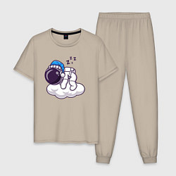 Пижама хлопковая мужская Сон на облаке, цвет: миндальный