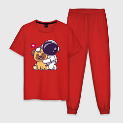 Пижама хлопковая мужская Космонавт и пёсик, цвет: красный