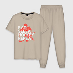 Пижама хлопковая мужская День хоккеиста, цвет: миндальный