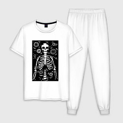 Пижама хлопковая мужская Скелет иллюстрация, цвет: белый