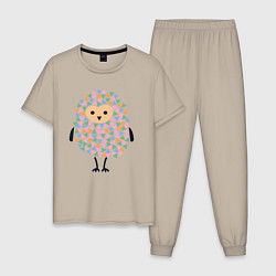 Пижама хлопковая мужская Милая сова, цвет: миндальный