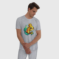 Пижама хлопковая мужская Золотая рыбка в короне, цвет: меланж — фото 2