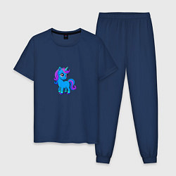 Пижама хлопковая мужская Единорог детская картинка, цвет: тёмно-синий