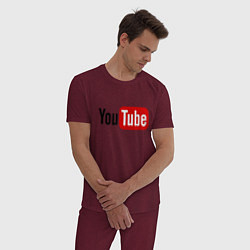 Пижама хлопковая мужская You tube logo, цвет: меланж-бордовый — фото 2