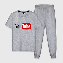 Пижама хлопковая мужская You tube logo, цвет: меланж