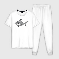Пижама хлопковая мужская Хитрая акула, цвет: белый