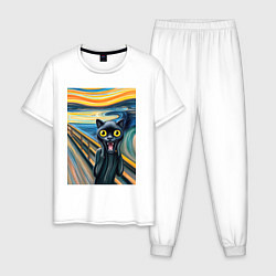 Пижама хлопковая мужская Пантера кричит - мем нейросеть, цвет: белый