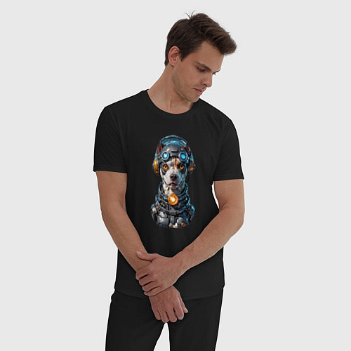 Мужская пижама Собака одета в футуристический скафандр / Черный – фото 3