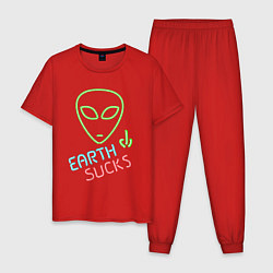 Пижама хлопковая мужская Земля отстой - неон green инопланетянин, цвет: красный