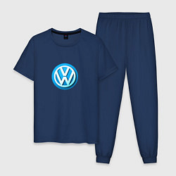 Пижама хлопковая мужская Volkswagen logo blue, цвет: тёмно-синий