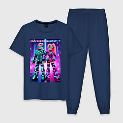 Пижама хлопковая мужская Barbie and Minecraft - collaboration, цвет: тёмно-синий