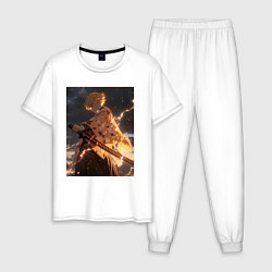 Пижама хлопковая мужская Клинок, рассекающий демонов Дзэнъицу Агацума молни, цвет: белый