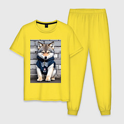 Пижама хлопковая мужская Уличный волчонок - нейросеть, цвет: желтый