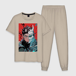 Пижама хлопковая мужская Кайдзю номер восемь Кафка Хибино силы обороны, цвет: миндальный