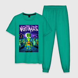 Пижама хлопковая мужская Zombie Bart Simpson - nightmare, цвет: зеленый