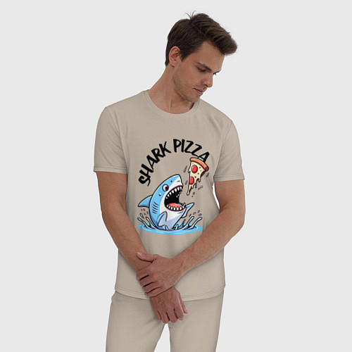 Мужская пижама Shark pizza - ai art fantasy / Миндальный – фото 3