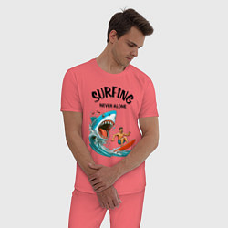 Пижама хлопковая мужская Shark and surfer - never alone, цвет: коралловый — фото 2