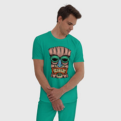 Пижама хлопковая мужская Tiki face, цвет: зеленый — фото 2