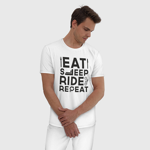 Мужская пижама Eat sleep ride repeat / Белый – фото 3