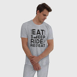 Пижама хлопковая мужская Eat sleep ride repeat, цвет: меланж — фото 2