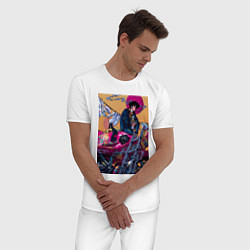 Пижама хлопковая мужская Ковбой Бибоп Спайк Шпигель Красный дракон, цвет: белый — фото 2