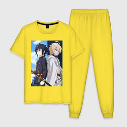 Пижама хлопковая мужская Последний Серафим Микаэла Хякуя, цвет: желтый