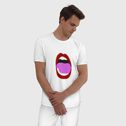 Пижама хлопковая мужская Открытый рот в мультяшном стиле красные губы секси, цвет: белый — фото 2
