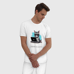 Пижама хлопковая мужская Кот бухгалтер с описанием, цвет: белый — фото 2
