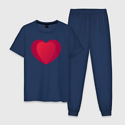 Пижама хлопковая мужская Красное сердце с тенью, цвет: тёмно-синий