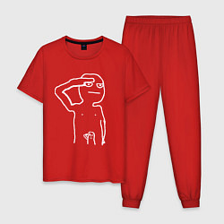 Пижама хлопковая мужская Мем - всегда готов, цвет: красный