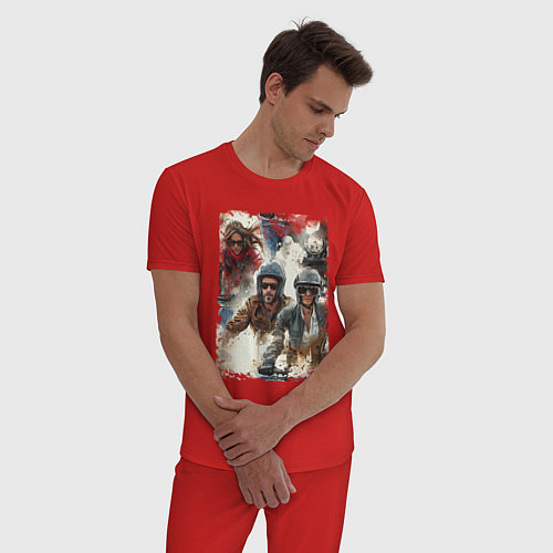 Мужская пижама Мотокросс -акварель / Красный – фото 3