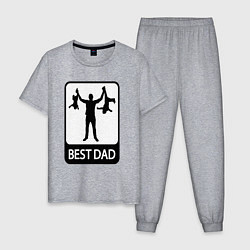 Пижама хлопковая мужская Best dad, цвет: меланж