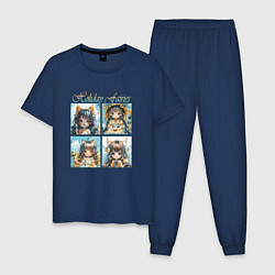 Пижама хлопковая мужская Праздничные аниме феи, цвет: тёмно-синий
