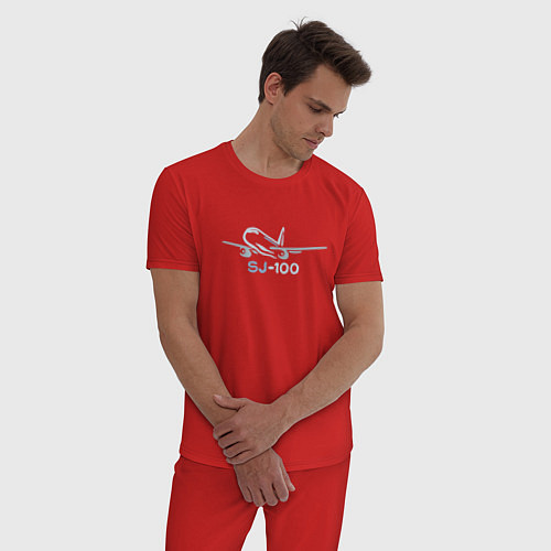 Мужская пижама Sukhoi Superjet 100 цветной с надписью / Красный – фото 3