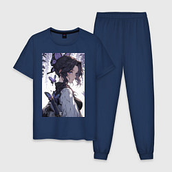 Пижама хлопковая мужская Клинок, рассекающий демонов Синобу Котё бабочка, цвет: тёмно-синий