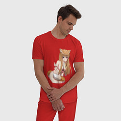 Пижама хлопковая мужская Волчица и пряности Холо секси, цвет: красный — фото 2