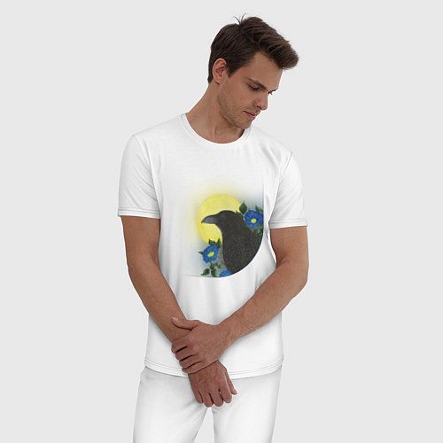 Мужская пижама Чёрный ворон на ветке под луной / Белый – фото 3