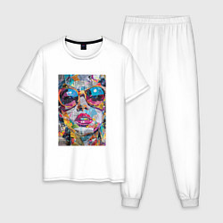 Пижама хлопковая мужская Лицо девушки из обрезков газет, цвет: белый